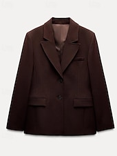 abordables Blazers y Trajes-Mujer chaqueta Cómodo Bolsillo Botones Moda Plano Calle Noche Botonadura Simple Regular Cuello Vuelto Ajuste regular Manga Larga Ropa de calle Marrón Otoño Invierno
