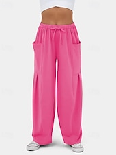 economico gamba larga e vita alta-Per donna Gamba larga Pantaloni Eleganti Streetwear Casual Lunghezza intera Naturale Semplice Tasca Design con Coulisse Elastica Comodo Streetwear Ferie Rosso violaceo Nero Verde militare Marrone