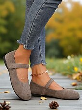 preiswerte Ballerinas für Damen-Beige Mary-Jane-Ballerinas mit weiter Spitze für Damen – bequeme Schuhe aus weichem Wildlederimitat für Freizeitausflüge, Spaziergänge im Garten und den Alltag