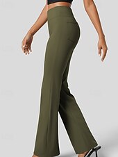 economico gamba larga e vita alta-Per donna Gamba larga Pantaloni a zampa Pantaloni Eleganti Streetwear Casual Lunghezza intera Naturale Semplice Tasca Elastico in vita Comodo All&#039;aperto Vacanza Ferie Grigio scuro Nero Verde militare