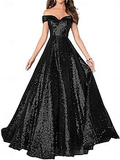 A-Line Evening Gown Elegant Dress Formal Performance Floor Length Short Sleeve Off Shoulder Sequined Backless with Pleats cheap Long Dresses & Gowns-A-Line Evening Gown Elegant Dress Formal Performance Floor Length Short Sleeve Off Shoulder Sequined Backless with Pleats