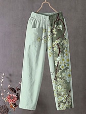 tanie szerokie nogawki i wysoki stan-Damskie Typu Chino Luźne spodnie Prosta Urlop Zabytkowe Moda Pełna długość Wysoka talia Kwiaty Graficzny Kratka Haft Kieszeń Drukowanie Miękka Oddychający Nieelastyczny Formalny Na zewnątrz Urlop