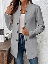 cheap Blazers &amp; Suits-Women&#039;s Blazer Comfortable Breathable Buttons Fashion Modern Plain Work Daily Regular Stand Collar Regular Fit Long Sleeve Outerwear Black White Gray Spring Fall