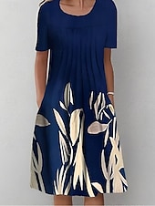 abordables Robes fleuries décontractées-Femmes Robe Midi Robe Décontractée Robe d&#039;été Mode Moderne Quotidien Plage Week-end Coupe régulière Fleuri Manche Courte Col ras du cou Blanche Rouge bleu marine Bleu Roi Été