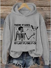 abordables Hauts d&amp;#39;Halloween-Sweat à capuche pour femme « There it goes my last flying f*ck » avec motif tête de mort, imprimé décontracté, manches longues, style urbain, cordon de serrage, automne-hiver