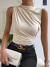 preiswerte Damen Einfache Oberteile-Damen T Shirt Einfach Mode Modern Ärmellos Hoher Ausschnitt Normale Oberteile Täglich Schwarz Weiß Beige Sommer