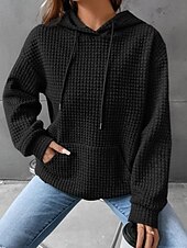 billige Teksturert hettegensere og sweatshirt-Dame Pullover hettegenser-genser عادي Gatemote Fritid Langermet Med hette Vanlige topper Ferie Ut på byen Lomme Svart Hvit Grå Høst Vinter