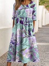abordables Robe Fleurie-Femmes Robe Midi Robe Décontractée Robe trapèze Robe d&#039;été Vacances Occasionnel Fête Coupe Ample Fleuri Graphique Demi Manches Col ras du cou Jaune Rose Claire Bleu Vert Été Printemps