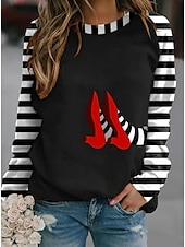 abordables Hauts d&amp;#39;Halloween-Sweat-shirt à capuche pour femmes Halloween graphique à rayures mode décontractée à manches longues col rond hauts réguliers vêtements de rue quotidiens imprimé décontracté noir vert beige automne