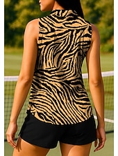 ieftine Cămașă pentru femei-Pentru femei Animal Zebră Tops Tricou sport Tricou POLO Cămașă de tenis Fără manșon Fermoar Înaltă Elasticitate Confortabil la umezeală Respirabil Tenis Alergat Pickleball Răsfrânt Guler de stand