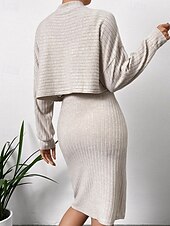 levne Pletené šaty-Dámské Sada šatů Slip Dress Na běžné nošení Semiformální šaty Bez vzoru Design Mini šaty Dlouhý rukáv Tričkový Venkovní Rande Černá Nebeská modř Meruňková Jaro Podzim Běžný