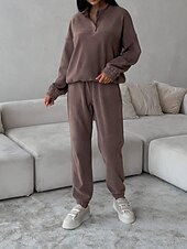 olcso Női pulóverek-Női Divat Utcai sikk Tracksuit Nadrág szettek Hosszú ujj Állógallér Sima Hétköznapi viselet Randi Fekete Burgundi vörös Szürke Tavasz &amp; Ősz Normál