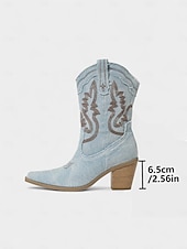 olcso Cowboy és nyugati csizma-női farmer western cowboy csizma - vintage középvájjal érő hegyes orrú, hímzett, blokk sarkú bokacsizma, klasszikus amerikai cowgirl stílus country zenei fesztiválokra és rodeó partikra