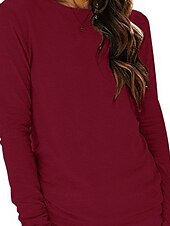 preiswerte Damen Einfache Oberteile-Damen T Shirt Einfach Mode Modern Langarm Rundhalsausschnitt Normale Oberteile Täglich Schwarz Wein Grau Sommer