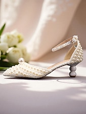 economico Formale-Set di scarpe da sposa da donna con pochette e decorazioni in perle: eleganti tacchi a spillo con cinturino alla caviglia, design con perline e borsa da sera abbinata, perfetti per matrimoni formali