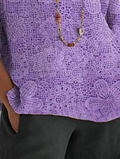 economico Tops Boho-Per donna Camicia Stampato Floreale 3D Quotidiano Casual Manica 3/4 Girocollo Top Regolari Quotidiano Ferie Viola Estate Primavera Autunno