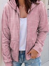 abordables Hauts Rayés et Géométriques-Femmes Sweats à capuche zippés Graphique Rayé Mode Occasionnel manche longue À capuche Hauts Réguliers Rue Tenue Quotidienne Fermeture éclair Avec Poches Imprimé Rose Claire Bleu Vert Gris Printemps