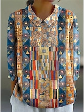 economico Top a Righe e Geometrici per Donne-Per donna Camicia Grafico Geometrico Quotidiano Elegante Moderno Manica Lunga Collare Peter Pan Top Regolari Quotidiano Stampato Verde e blu Giallo Marrone chiaro Blu Rosa Estate Primavera Autunno