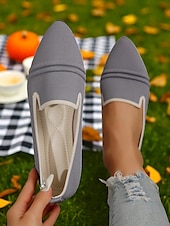 abordables Ballerines femme-Ballerines Flyknit beiges pour femmes à bout pointu – des ballerines légères et décontractées à enfiler pour les pique-niques d&#039;automne, les champs de citrouilles et les cafés du week-end