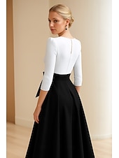 baratos Vestidos de Cocktail-Vestidos de Coquetel A-Line Vestido Elegante Formal Casamento Comprimento Chá Comprimento Midi Manga Curta Decote em V Pregas Cetim com Bolso e Laço