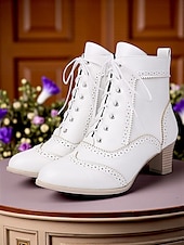 economico anni 1930-stivaletti alla caviglia stringati bianchi in stile edoardiano vittoriano da donna - stivaletti brogue vintage in pelle con tacco medio anni &#039;90, scarpe eleganti retrò per tea party, cosplay,
