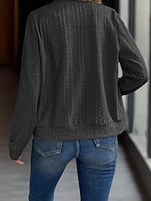 baratos Blusas Simples Femininas-Mulheres Moletons com zíper Tecido Roupa de rua Casual Confortável Manga Longa Decote V Tops regulares Rua Feriado Para Noite Zip Up Preto Cinzento Outono