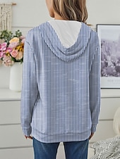 abordables Hauts Rayés et Géométriques-Femmes Sweats à capuche zippés Graphique Rayé Mode Occasionnel manche longue À capuche Hauts Réguliers Rue Tenue Quotidienne Fermeture éclair Avec Poches Imprimé Rose Claire Bleu Vert Gris Printemps