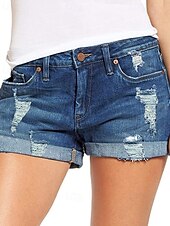 billige Denim shorts-Dame Shorts Bukser Gatemote Fritid Kort Naturlig عادي Lomme dratt comfy Ferie Dagligdagstøy Fritid / hverdag Lys Himmelblå Marine Svart Sommer Normal