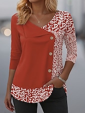 economico T-shirt floreale-Per donna Maglietta Floreale Grafico Moda Elegante Casual Manica Lunga Girocollo Scollo a V Top Regolari Quotidiano Patchwork Bottoni Stampato Rosso Blu Viola Verde Primavera Autunno Inverno