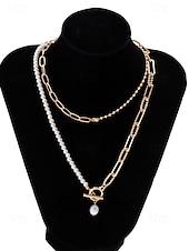 abordables Collier pour femme-Collier femme en or à plusieurs couches et pendentif en perles – bijoux élégants en alliage pour cocktails, mariages et tenues de bureau