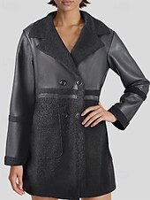 preiswerte Wintermäntel-Damen Kunstlederjacke Winterjacke Warm Bequem Tasche Knöpfe Mode Modern Lässig Einfach Ausgehen Wochenende Einreihig Regulär Steigendes Revers Normale Passform Langarm Oberbekleidung Schwarz Winter