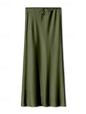 abordables Faldas Lisas-Mujer Falda Casual Maxi Tiro Medio Faldas Plano Correa Microelástico Vacaciones Calle Vino Azul marinero Negro Verde Ejército Otoño Poliéster
