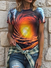 abordables T-shirt Art &amp; Design-Femmes T-shirt Graphique Abstrait ancien Élégant Classique Manche Courte Col ras du cou Col rond Hauts Réguliers Quotidien Imprimé Bleu Orange Été Printemps