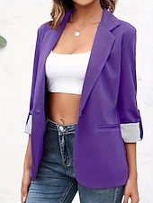 preiswerte Blazer &amp; Anzüge-Damen Blazer Bequem Atmungsaktiv Knöpfe Mode Modern Einfach Arbeit Täglich Regulär Umlegekragen Normale Passform Langarm Oberbekleidung Schwarz Rote Burgunderrot Frühling Herbst