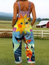 olcso nyomtatott jumpsuit-Női Overall Aktív Grafika Ujjatlan Széles lábszár Nyomtatott Vakáció Utca Laza öltözet Sárga Rubin Medence Nyár
