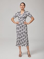 economico Abiti floreali-Per donna Femminile Vestito Casual Abito Midi Eco Green sabbia calda Blu Manica Corta Geometrico Estate Scollo a V Stampa XS S M