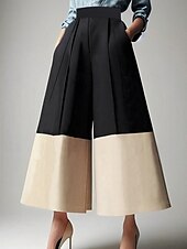 economico gamba larga e vita alta-Per donna Gamba larga Moda Streetwear Lunghezza intera Naturale Blocco di colori Patchwork Elastico in vita Comodo All&#039;aperto Vacanza Ferie Nero Autunno Vestibilità regolare