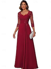 billige Gulvlengde-A-linje Kjole til brudens mor Elegant Enkel V-hals Gulvlengde Chiffon 3/4 ermer med Ensfarget 2025