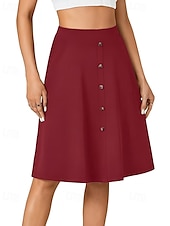 abordables Jupes unies-Femmes Jupe Occasionnel Au-dessus du genou Taille Basse Jupes Uni Avec Poches Micro-Élastique Vacances Rue Noir Rouge Bleu Marron Automne Polyester