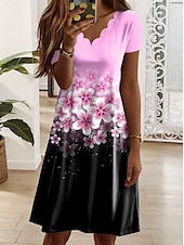 abordables Robe Fleurie-Femmes Mini Robe Robe Décontractée Robe T-Shirt Robe d&#039;Été Robe trapèze Occasionnel Coupe régulière Fleuri Graphique Manche Courte Col en V Rose Claire Bleu Violet Vert Été Printemps