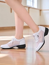 お買い得  ダンススニーカー-女性用通気性メッシュジャズダンススニーカー - プロの練習やパフォーマンスに最適な軽量レースアップシューズ