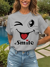 abordables T-shirt Humor &amp; Citations-Femmes T-shirt Cœur Graphique Lettre ancien Élégant Classique Manche Courte Col ras du cou Col rond Hauts Réguliers Quotidien Week-end Imprimé Noir Blanche Jaune Rose Claire Rouge Été