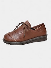 abordables Chaussures sans lacet et mocassins femme-Chaussures décontractées à lacets marron foncé pour femmes, chaussures plates souples et confortables, idéales pour les promenades quotidiennes, les sorties décontractées et les voyages