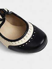 olcso 1950-es évek retró stílusa-női, 1930-as évek ihlette, kétszínű, fűzős oxford magassarkú – retró műbőr vastag cipők vintage őszi és téli szettekhez és teadélutánokhoz