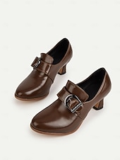 billige 1920-tallet-Retro brune damesko med imitert skinn – pumps inspirert av 1930-tallet for elegant kontorantrekk og antrekk i vintagestil