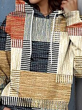 abordables Hauts Rayés et Géométriques-Femmes Sweat à capuche Graphique Géométrique Élégant Chaud Actif manche longue À capuche Hauts Réguliers Rue Tenue Quotidienne Occasionnel Patchwork Imprimé Kaki Printemps Automne Hiver
