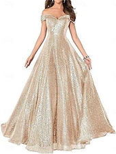 A-Line Evening Gown Elegant Dress Formal Performance Floor Length Short Sleeve Off Shoulder Sequined Backless with Pleats cheap Long Dresses & Gowns-A-Line Evening Gown Elegant Dress Formal Performance Floor Length Short Sleeve Off Shoulder Sequined Backless with Pleats