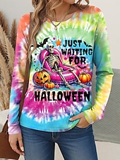 ieftine tricou Art &amp; Design-Halloween Pentru femei Tricou Grafic Dovleac Epocă Stilat Clasic Manșon Lung Stil Nautic Topuri obișnuite Zilnic Sfârșit de săptămână Imprimeu Negru Roșu-aprins Fucsia Portocaliu Primăvară Toamnă