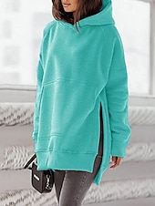 billige Enkle topper-Dame Pullover hettegenser-genser عادي Gatemote Fritid Langermet Med hette Vanlige topper Gate Ferie Lomme Svart Rosa Vin Beige Lyseblå Vinter