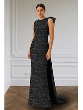 baratos Vestidos Longos &amp; Gowns-Vestido de Gala de Noite com Cristais Sereia  Trompete Elegante Vestido Formal Casamento Comprimento Longo Sem Mangas Decote Redondo com Laço(s) Removível(is)